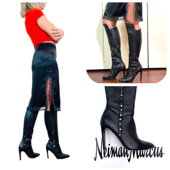 Neiman Marcus studded black leather high bots 6,5 $350